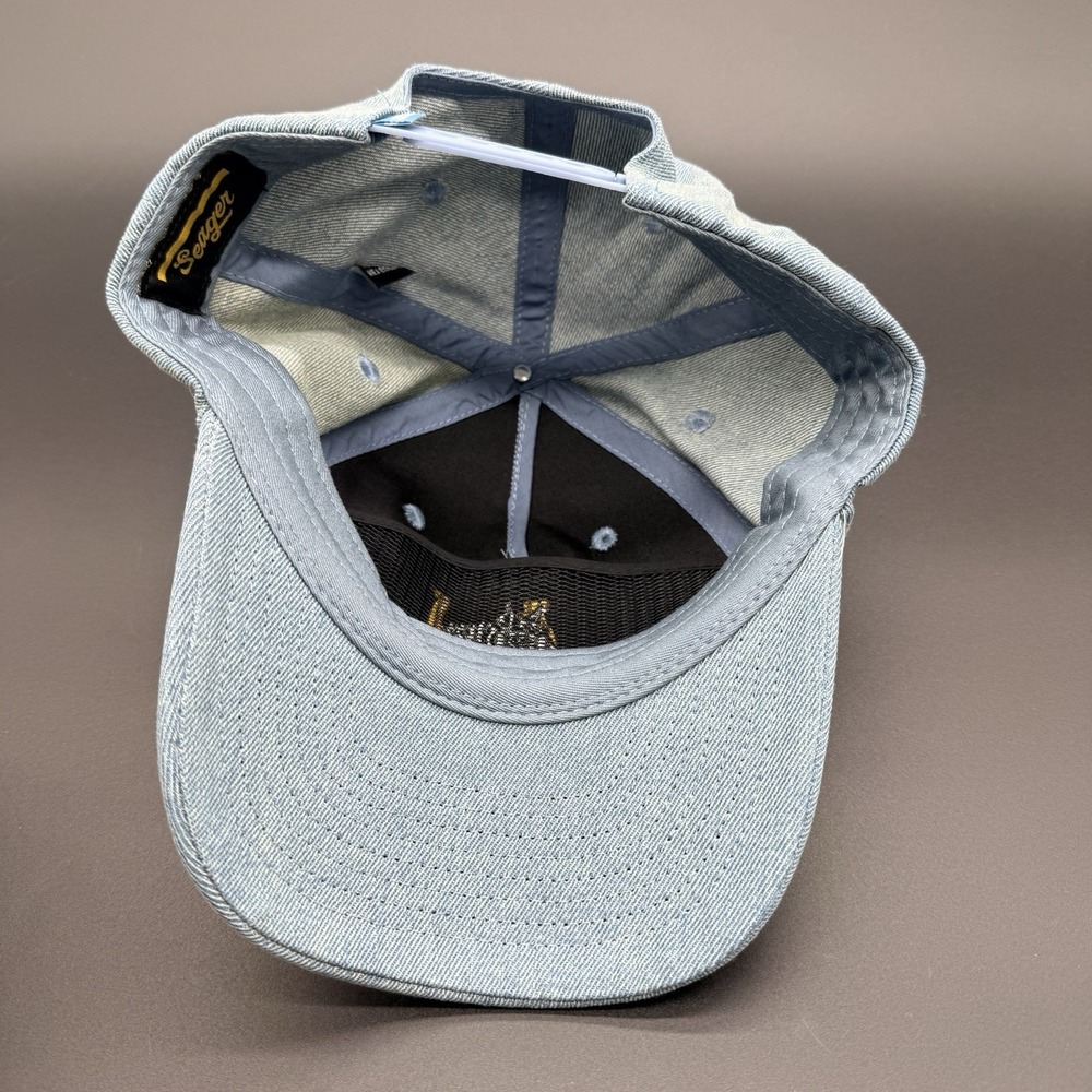 Seager Denim Horse Head Horseshoe Logo Adjustable Hat Cap Light Wash Blue NWT - Picture 6 of 9